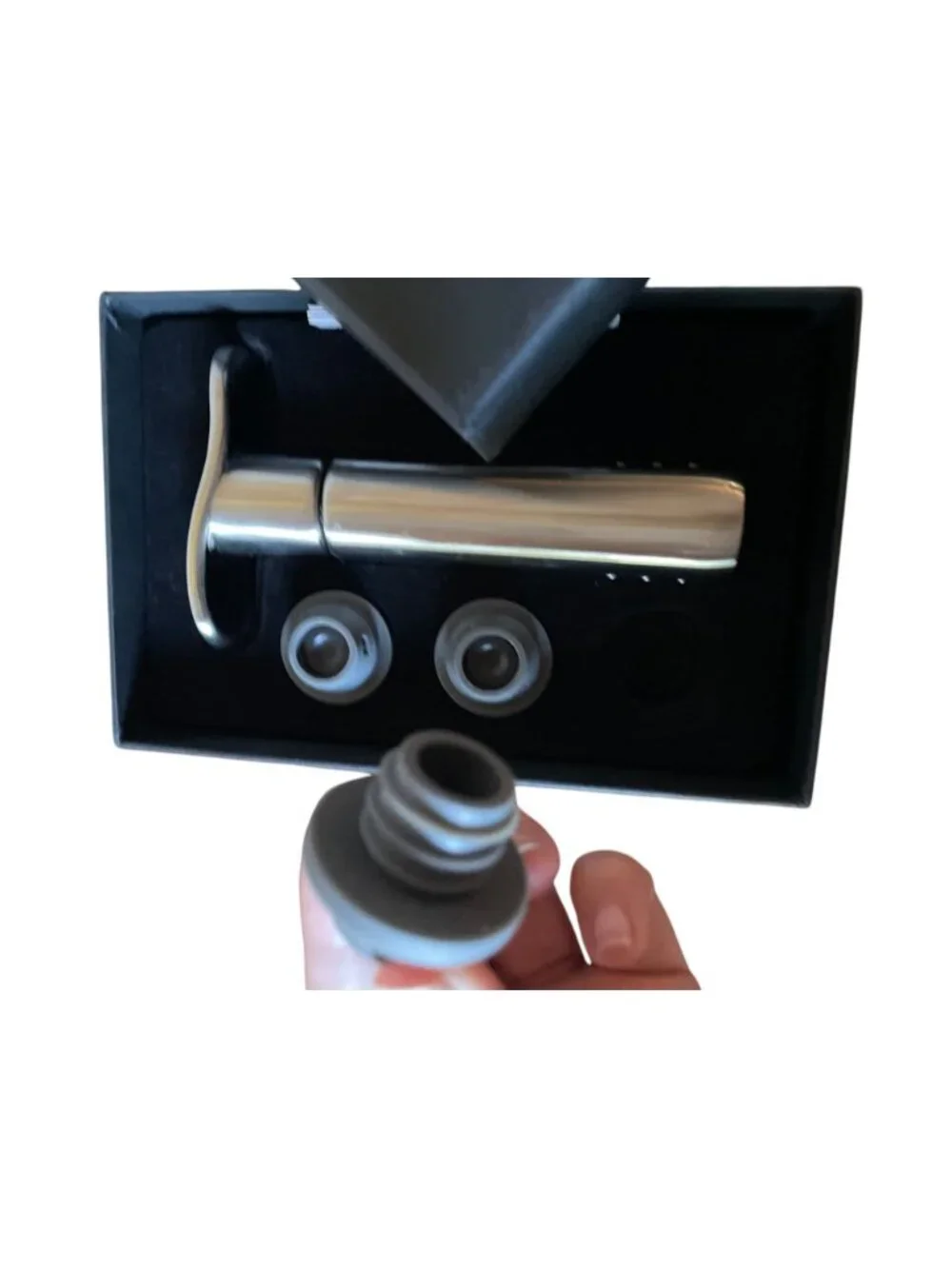 Le Creuset Metal Wine Pump and 3 Stoppers Silver Wedding Gift